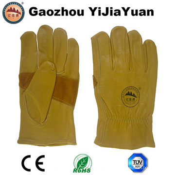 Reinforcement Palm Cow Grain Leather Safety Drivers Work Gloves